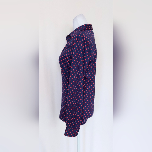Andrew St. John Size Medium V Neck Blue Red Polka Dot Top Blouse Vintage - Picture 6 of 7